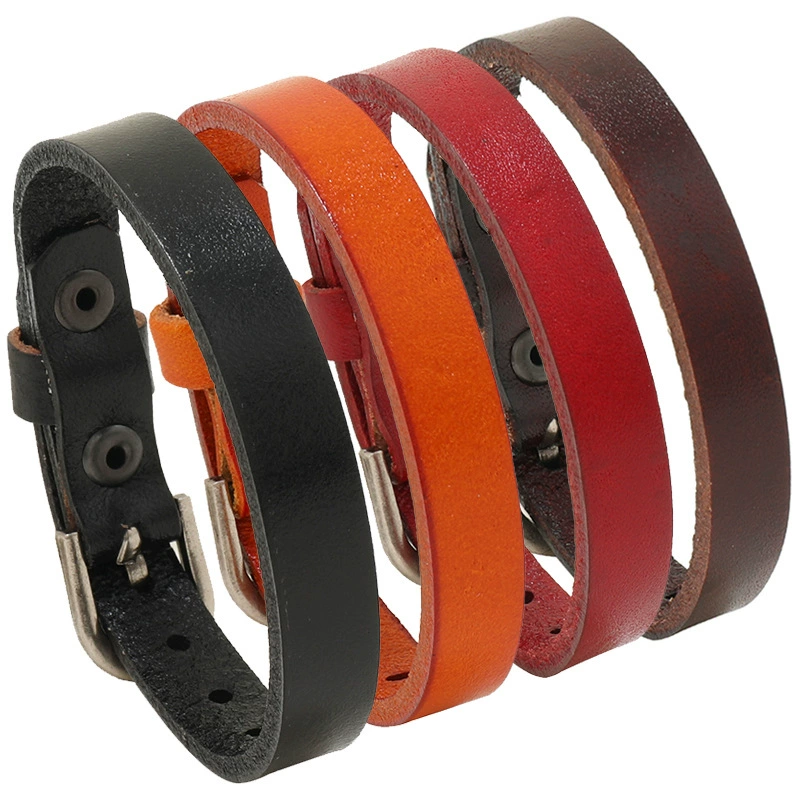 庞克 Retro multicoloured adjustable leather fashionable bracelet, men's accessory, simple and elegant design, European style