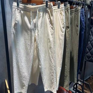 Export Orders! Linen Fabric Is Breathable and Sweat-Wicking! Spring and Summer Men's Elastic Waist Cotton and Linen Straight Casual Pants