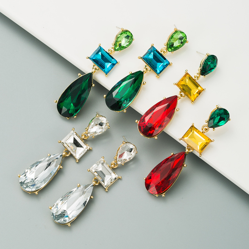 Artificial Gemstones Inlay Material Fashion Geometric Diamond Alloy Artificial Gemstones Earrings