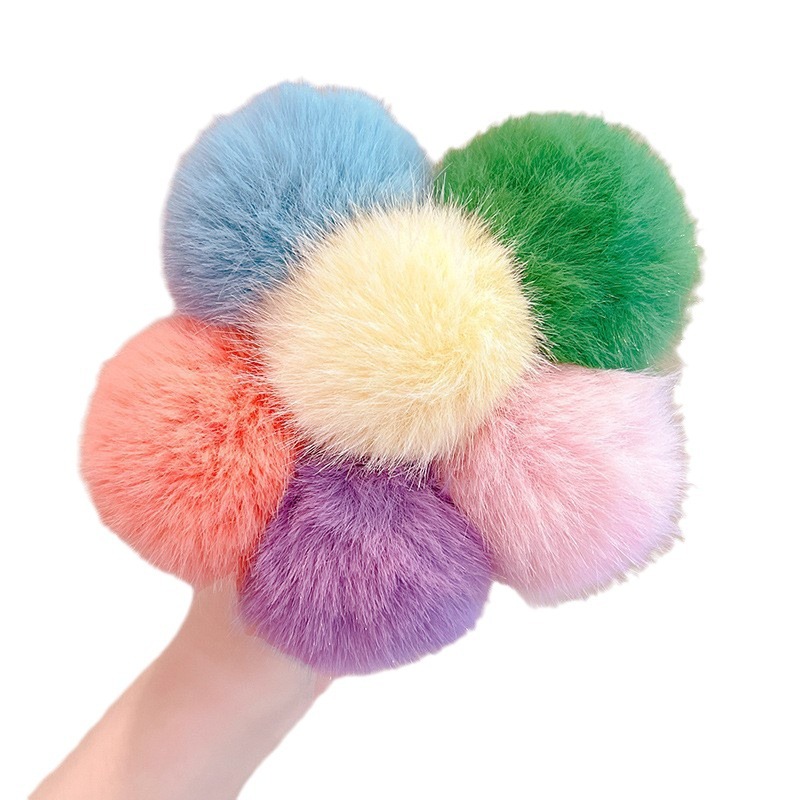 Nuevo otoño y el invierno de la felpa de la banda del pelo de los niños de alta cuerda elástica lazo del pelo de la Princesa Linda banda de goma del bebé Bola de Pelo cuerda de pelo