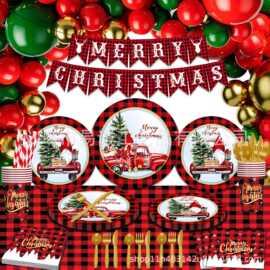 侏儒圣诞节派对餐具拉旗 Merry Christmas纸杯纸盘纸巾刀叉勺桌布