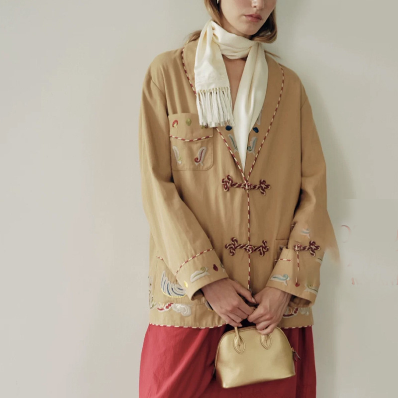 The same style Japanese imported cotton jacket with heavy embroidery, Chinese knot clasp, short trench coat, stylish long-sleeved jacket The same style Japanese imported cotton jacket with heavy embroidery, Chinese knot clasp, short trench coat, stylish long-sleeved jacket