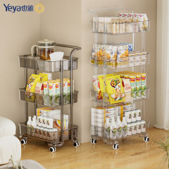 Plastic transparent small trolley kitchen living room storage rack floor bedroom snack movable bathroom storage rack