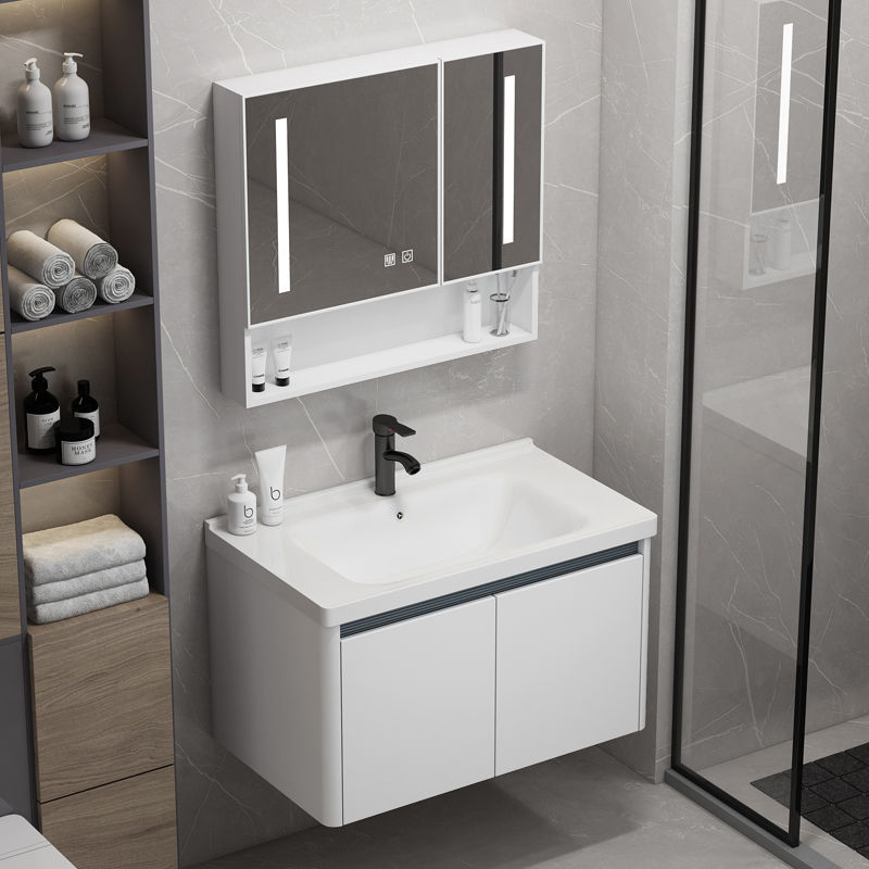 Wall-Mounted Space Aluminum Washbasin Cabinet Combination Bathroom Small Apartment Washbasin Cabinet Washbasin Smart Integrated Ceramic