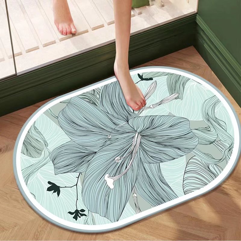Pastoral al por mayor de flores y plantas de barro de diatomeas estera suave estera absorbente alfombra de baño ovalada alfombra de piso antideslizante alfombra de puerta absorbente