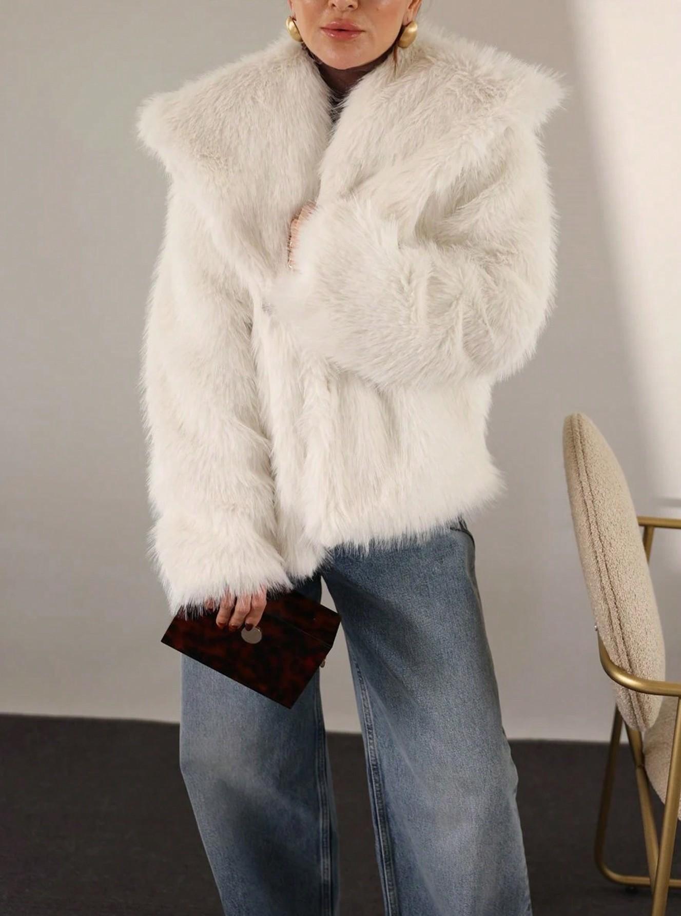 1743g Weight Faux Fur Coat Outerwear Type Long Sleeve Sleeve Length Polyester Fabric Type Regular Top Length Coat Tops Type Daily Occasion Turndown Neckline Loose Fit Type Solid Color Pattern Winter, Spring, Autumn Season Women's Gender Elegant Style Wine Red Color Women's Elegant Solid Color Coat Faux Fur Coat 10