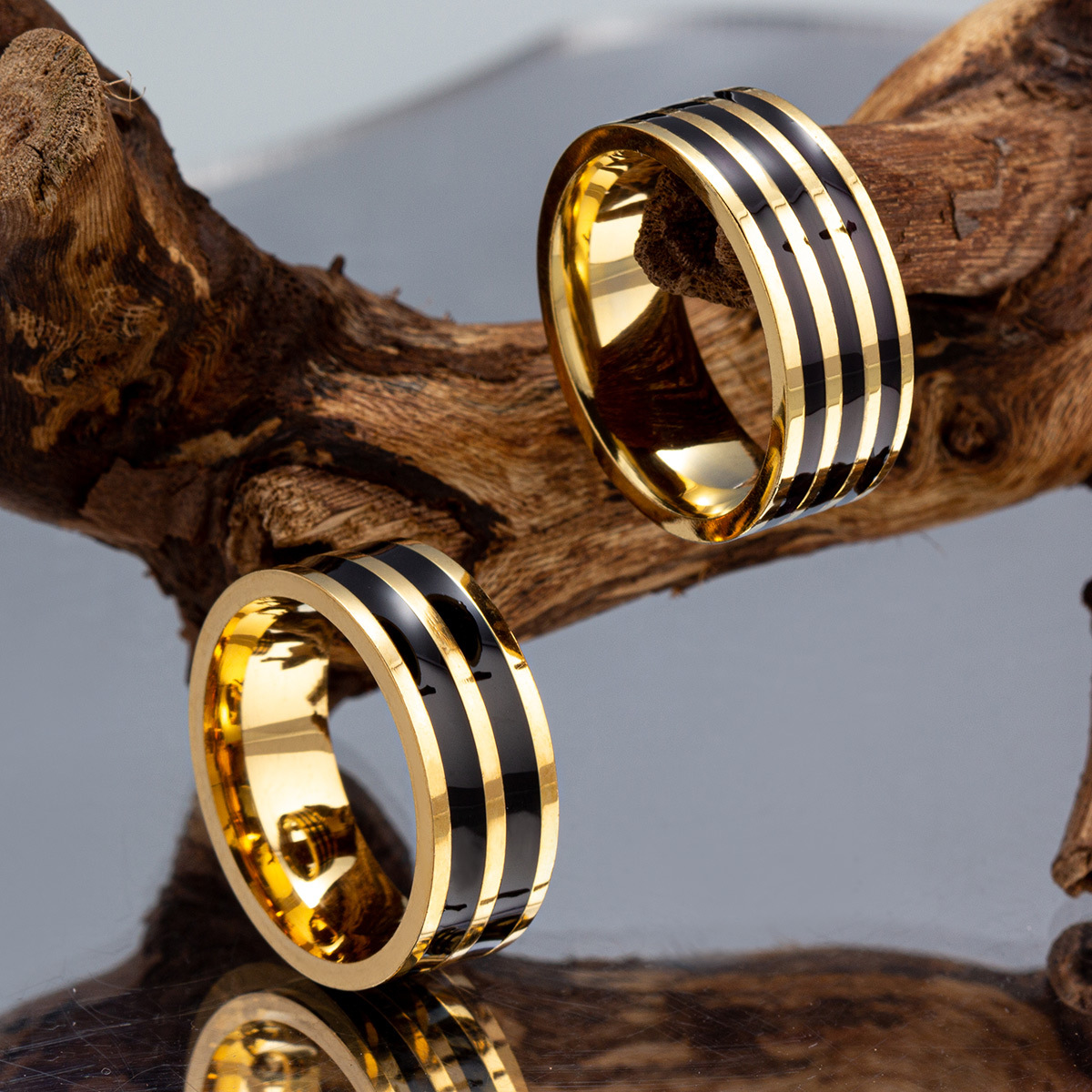 Unisex Gender Plating Design Hip-Hop Punk Round Lines 304 Stainless Steel Plating Gold Plated PVD Coated Unisex Wide Band Ring Men Band Rings