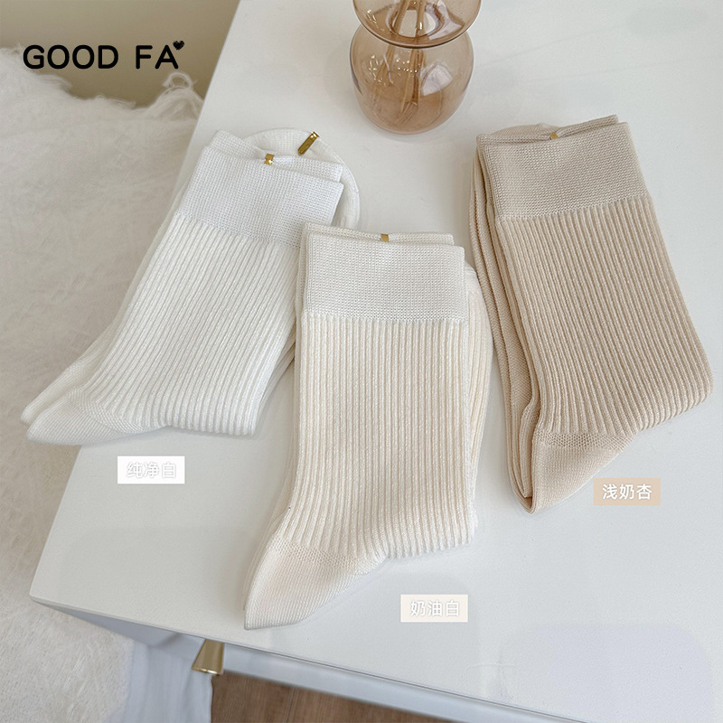 GOOD FA Spring/Summer 2023 Heavy Australian Cotton Three-dimensional Pit Strip Women's Socks Mid-length Socks Hand-sewn 23112