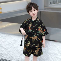 Детский мальчик костюм с короткими рукавами Hanfu 2024 новый летний китайский стиль тонкий китайский костюм костюм для детского платья