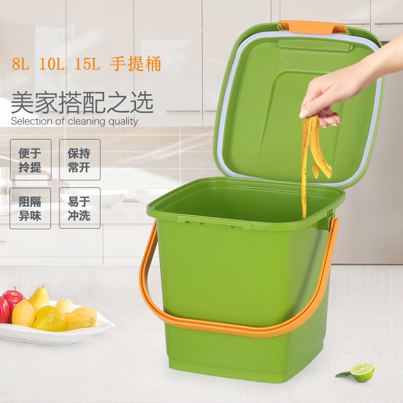 Square 8 liters 10 liters 15 liters plastic handle sealed trash can rice storage bucket with lid kitchen storage bucket
