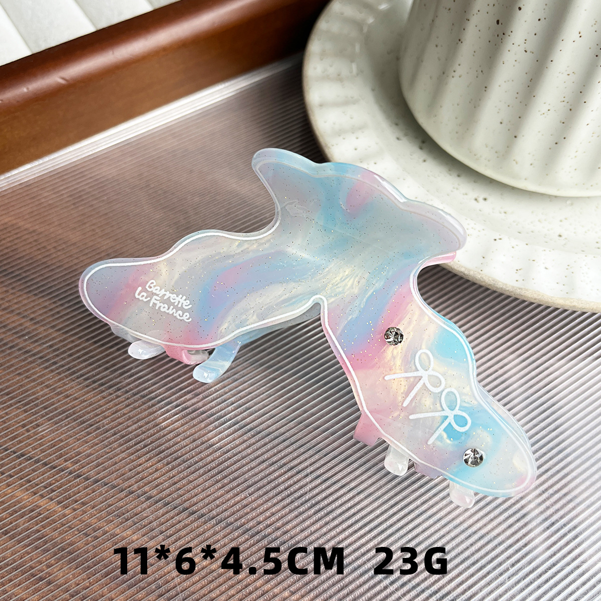 Nuevo tipo de clips de cola de pescado marino acrílico diamante dulce diseño clips de cabello de tiburón en la parte posterior
