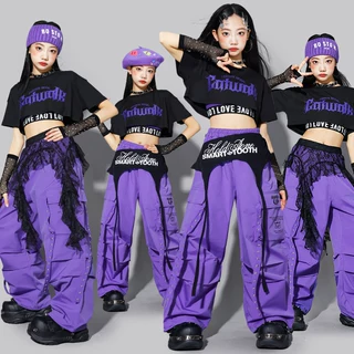 女童多巴胺紫色爵士舞演出服儿童街舞服装女孩jazz走秀潮少儿套装
