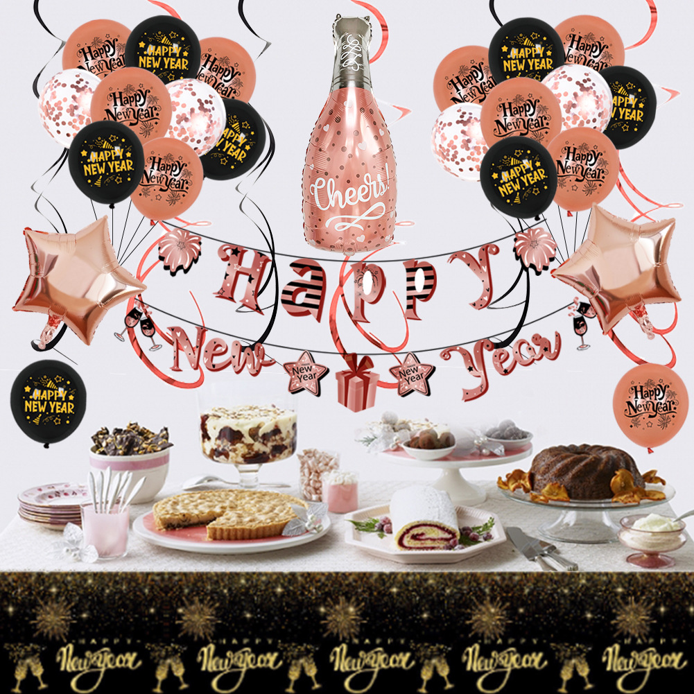 Globo de Año Nuevo decoración de fiesta globo al por mayor 12 pulgadas ronda Año Nuevo combinación de película de aluminio de látex Globo de Año Nuevo