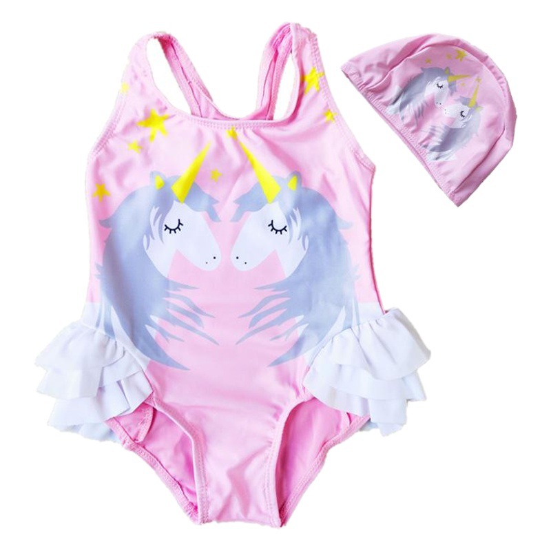 Verano niña lindo de una sola pieza triángulo traje de baño ins populares niños Swan traje de baño unicornio traje de baño
