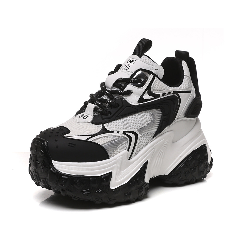 Giày sneaker nữ đế dày phối màu độn cao dáng người nhỏ lưới thoáng — Màu be