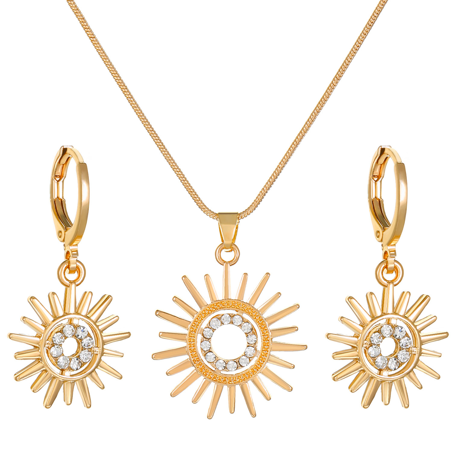 Traje de joyería de perlas de diamantes de Venta caliente transfronteriza temperamento de moda de mujer flor geométrica gota de agua collar pendientes traje