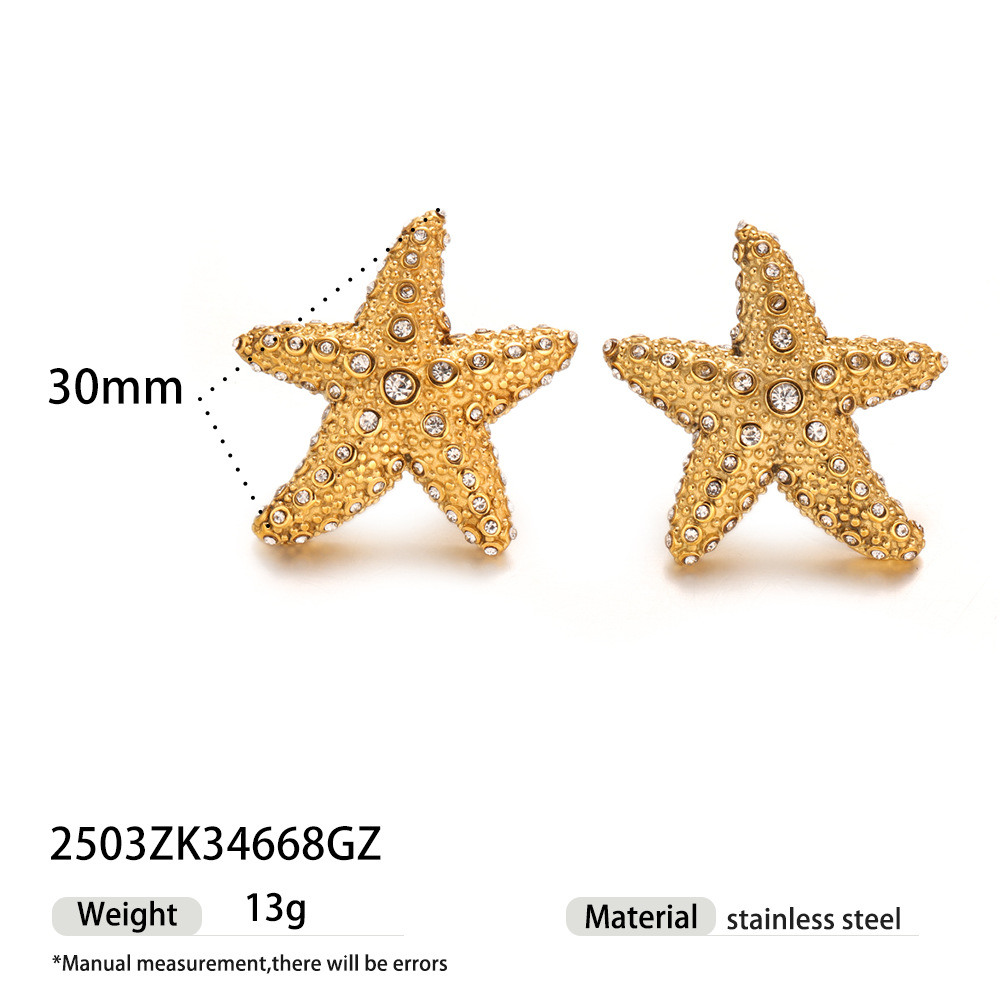 Taena Pendientes de acero inoxidable europeos y americanos, lujo ligero, sensación de alta calidad, océano de nicho, viento natural, anillo de acero de titanio de oro de 18k, estilo ins