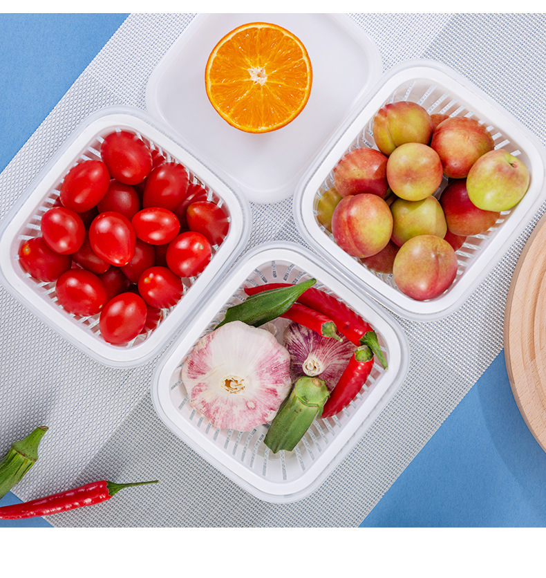 Japanische Frischhaltedose mit Abtropfgitter, tragbare Obst- und Bento-Box, Kühlschrank-Lagerbehälter für Lebensmittel, Aufbewahrungsbox für Zwiebeln, Ingwer und Knoblauch, Großhandel