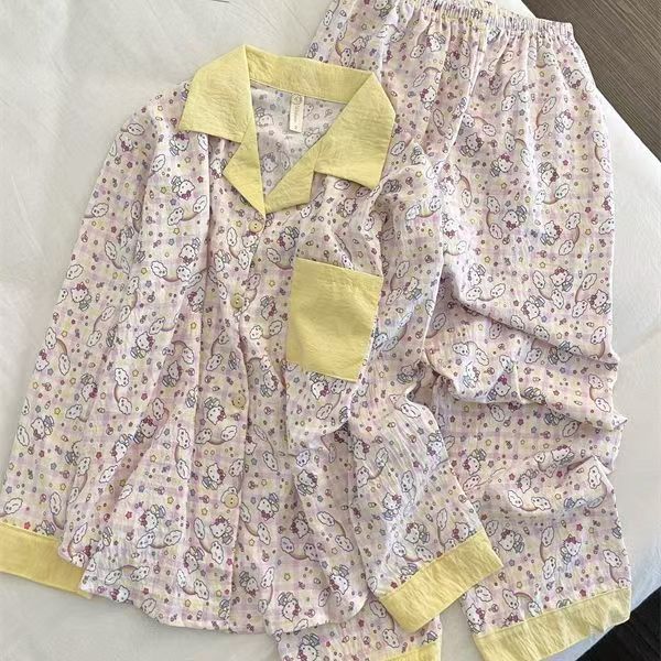 可爱小狗睡衣女春秋季长袖长裤套装ins风甜美少女可外穿家居服|undefined