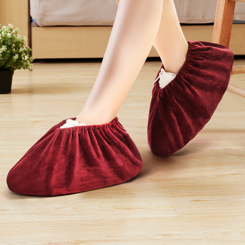 New thickened velvet shoe covers indoor home adult model room non-slip shoe covers student foot covers children's computer room shoe covers