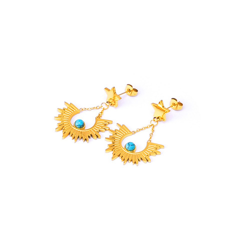 Literary retro baby's breath double-layer bracelet turquoise fan-shaped five-pointed star earrings set titanium steel necklace women's jewelry