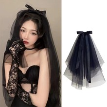 新娘婚纱黑色头纱成人儿童双层卷边蝴蝶结万圣节圣诞拍照装扮发夹