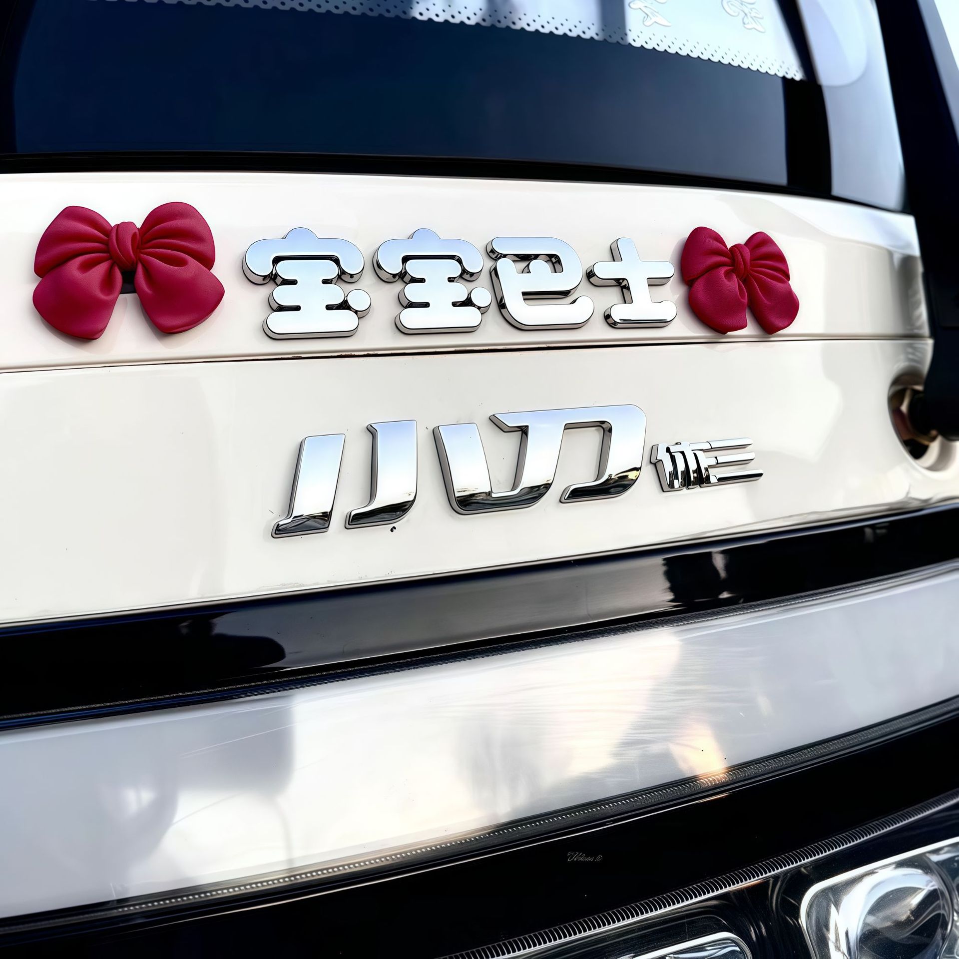 Baby bus (silver) + 2 red resin bows