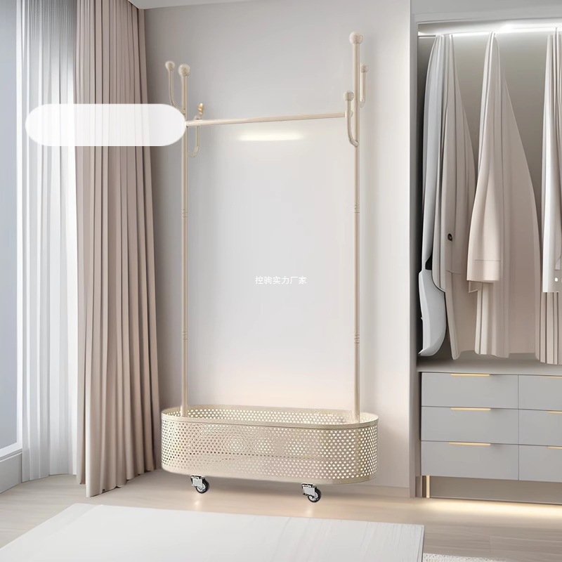 Percha de ropa de piso dormitorio percha de ropa móvil con ruedas balcón doméstico sala de estar percha de ropa de lujo ligera percha de ropa percha de sombrero de barra única