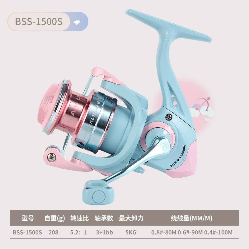 Спиннинговая катушка (Haoton Blue Sky Sakura) 1500S–4000L, передаточное число 5.2:1, шпуля мелка/глубока