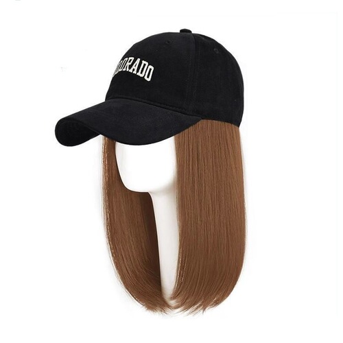 One-piece wig cap for women, summer baseball cap, inner flip, collarbone hair can be tied, full headset of realistic hair, popular item.