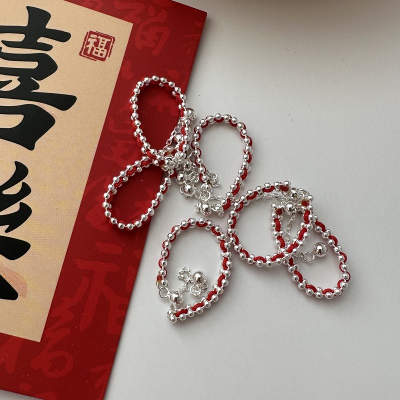 s925 sterling silver new year fashion simple pull red rope ring retro simple ins style fashionable pull ring