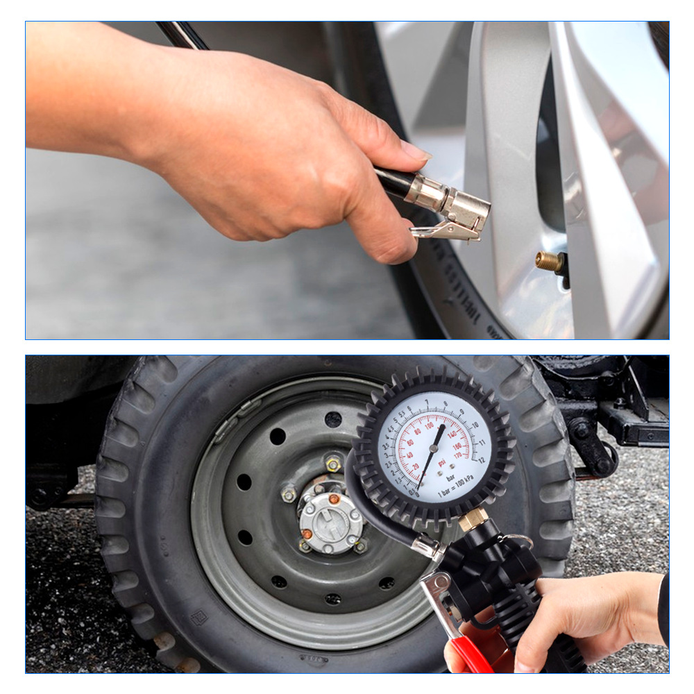 Mechanical pointer tire pressure gun (European, Japanese, and American standards) car tire inflator with pressure gauge, auto repair tool