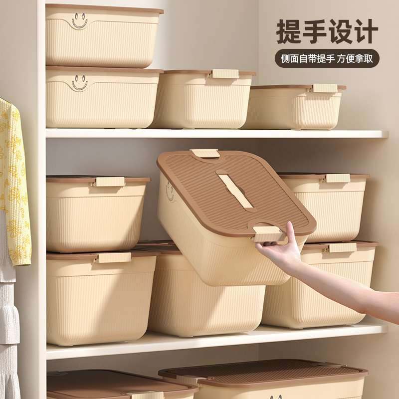 デスクトップ収納ボックススナック雑物果物収納バスケット手持ち蓋付きプラスチック家庭用衣類収納整理箱|undefined