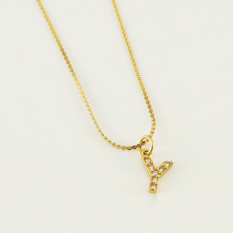 Transfronterizo europeo y americano estilo de moda todo fósforo de acero inoxidable carta Collar chapado en oro diamante incrustado estilo simple tira de cadena delgada s para las mujeres