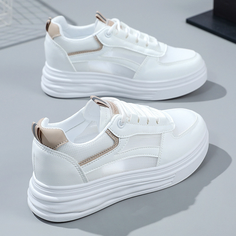 Women's New White Sneakers 2024 Spring/Summer Hollow-Out Height-Increasing Thick-Soled Versatile Casual Sports Shoes Trendy