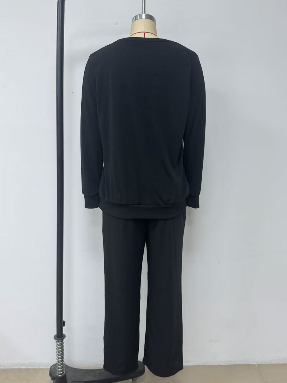 Women's Autumnal European American Style Long Sleeve Round Neck Top And Wide Leg Pants Set Casual Elastic Waist_ecoleips.com