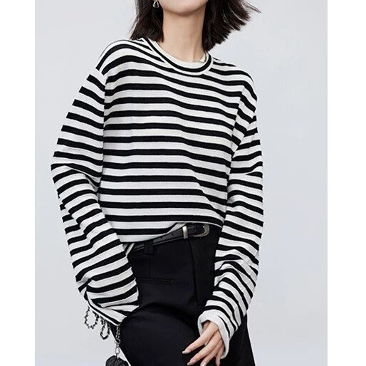 Imported Chao Fine Merino Wool Explosions Striped Knit Long Sleeve Base Shirt Top Imported Chao Fine Merino Wool Explosions Striped Knit Long Sleeve Base Shirt Top