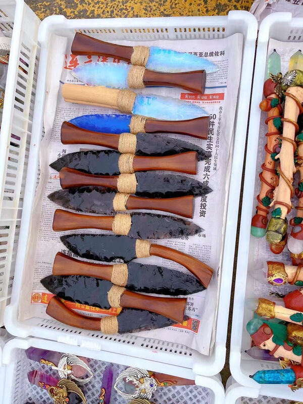 天然黑曜石手工刀匕首小摆件桌面摆件手工雕刻件装饰直供 图 2