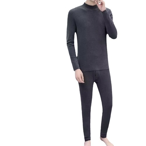 Men's Semi-High Collar Top and Bottom Set Autumn/Winter Warmth Set Fleece Insulation Constant Temperature Warmth
