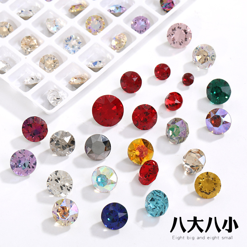 Cross-border round Shiyue face pointed bottom special-shaped diamond bag shoes and hats handmade accessories super flash eight small glass rhinestones