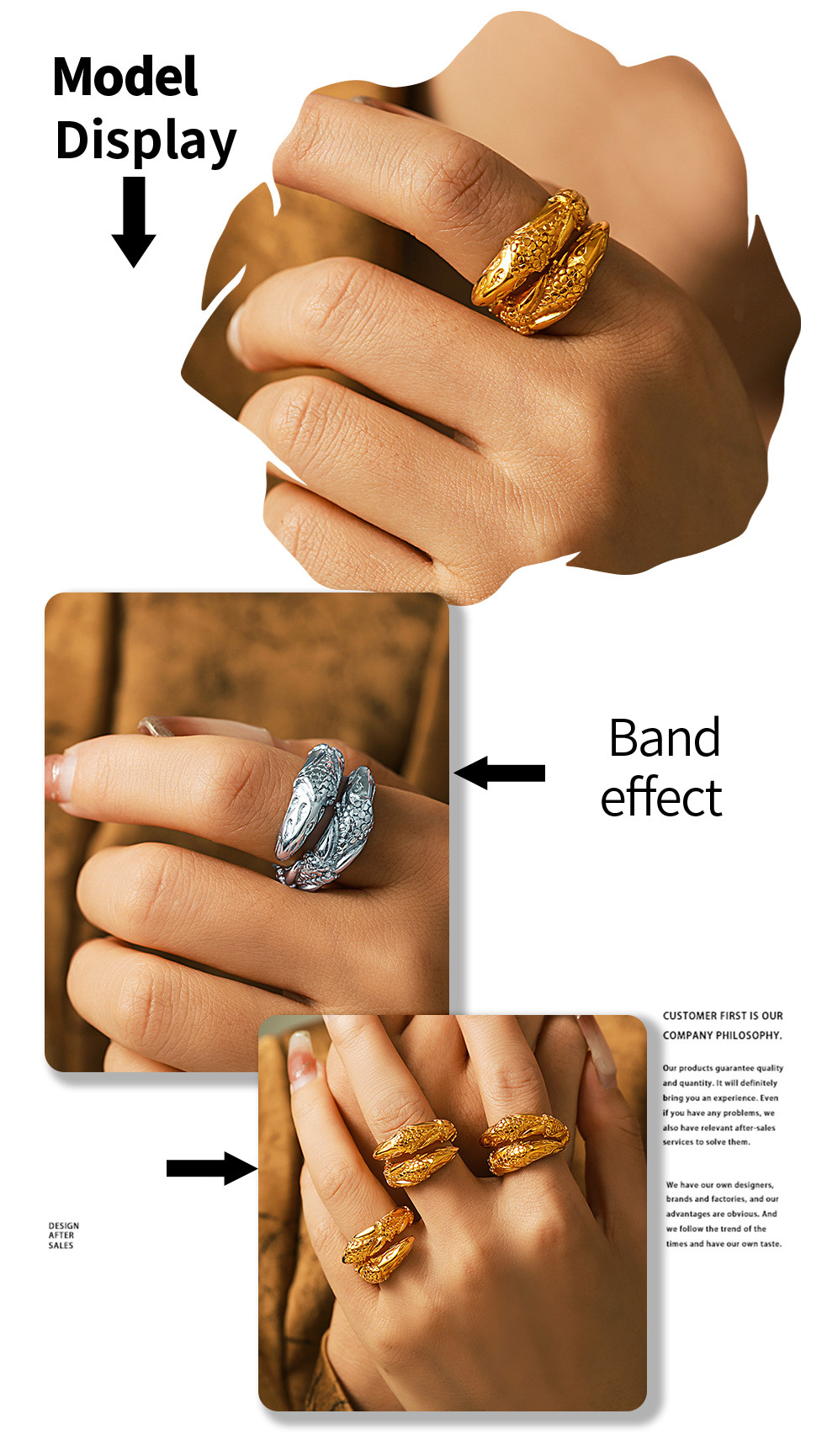 Fashionable Adjustable Open Mouth Ring, Personalized Snake Head Stainless Steel Ring, Women's Non Fading Accessory_voghion.com