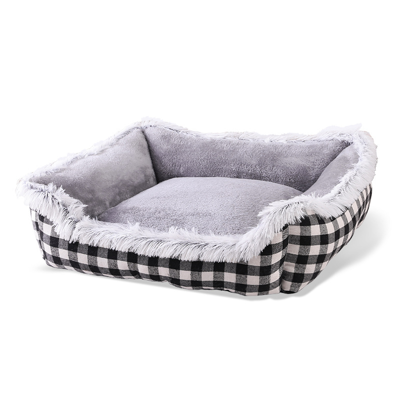 Rosas cuadradas de franela para mascotas en la parte inferior de la camada para gatos antideslizante, proceso de impresión y teñido en celosía, perreras cómodas, perreras grandes y pequeñas