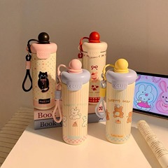 卡通可爱浮球杯316不锈钢户外大容量便携提绳吸管杯学生礼品杯子