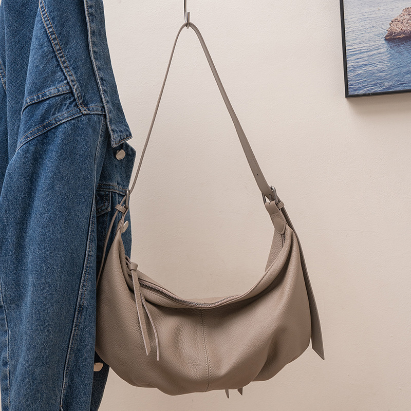 Fashion Women's Shoulder Bag 2025 New Top Grain Cowhide Crossbody Bag Versatile Commuter Large Capacity Dumpling Bag - Thumbnail 6