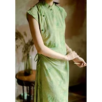 2611 "Green Jane Half Volume" Оригинальный винтажный литературный новый китайский Cheongsam с зеленым принтом на шнурке