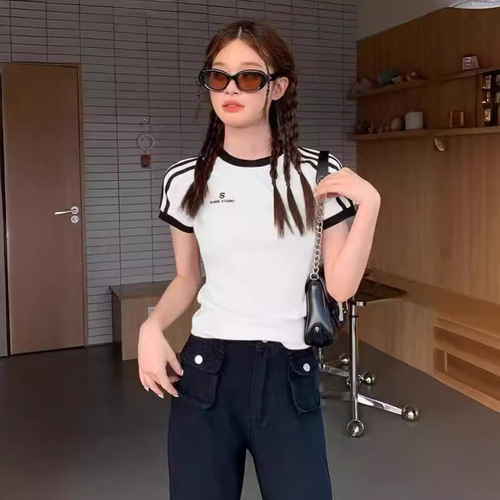 Summer INS Personalized Short Sleeve T-Shirt Women's Top Slimming and Figure-Shaping Printed Letter Short Sleeve Top Women's Trendy