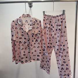 直播爆款睡衣女长袖长裤春秋款冰丝套装高级感猫咪丝绸家居服夏季
