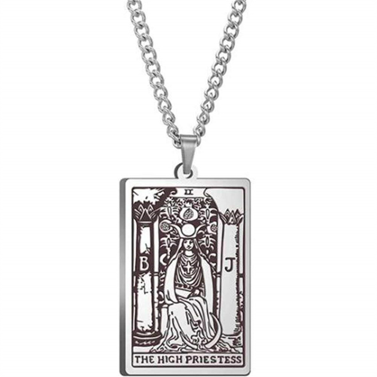 Collana con carte dei tarocchi, ciondolo rettangolare in acciaio al titanio, catena per maglioni, collana hip-hop_voghion.com