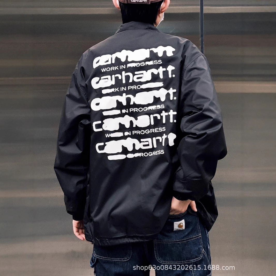 Original Quality Kaha Car Printed Ink Infiltration Letter Coach Jacket Spring American Style Retro Couple Jacket for Men