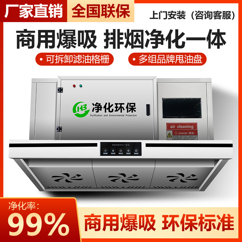 油烟净化器一体商用抽油烟机环保饭店厨房大吸力烟罩餐饮低空排放